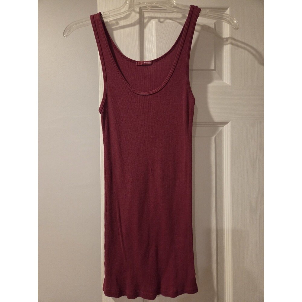 made Burgundy Ribbed Knit Cotton Tank Top Scoop Neck Wide Strap Size L